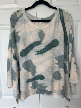 POL Oversized Scoop Neck Sweater in Cream and Teal Green
